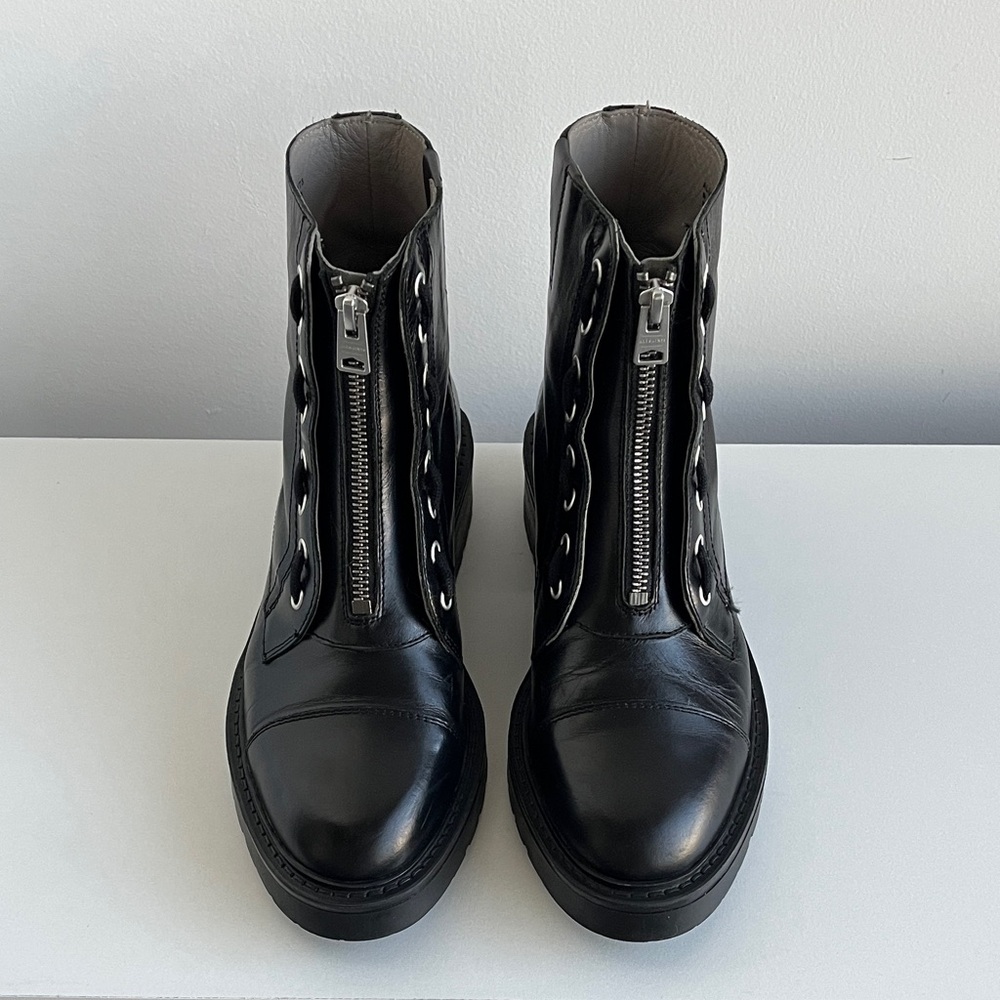 ALLSAINTS “ALARIA” Black Leather Zip Boots